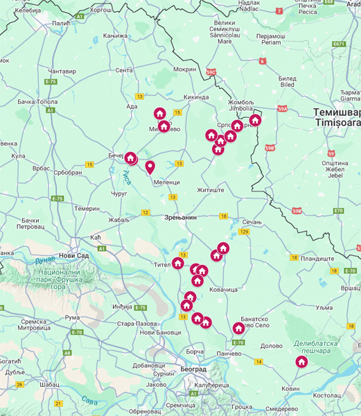 Mapa banatskih naselja sa očuvanom arhitekturom iz prošlih vekova