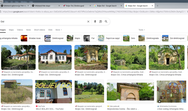 Naše semantički označene fotografije sa veb stranice o Boljev Dolu Google je pozicionirao u prvi red prikazanih fotografija.