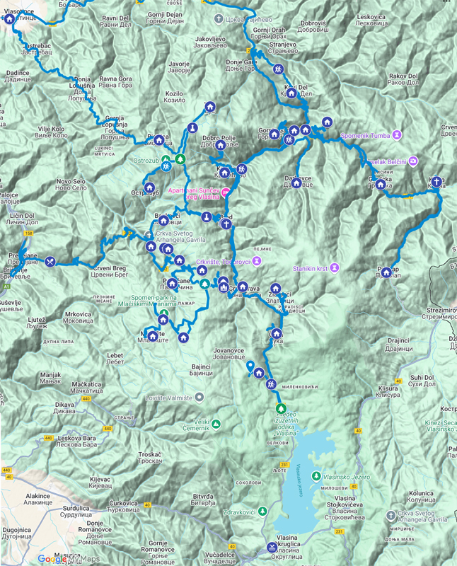 Mapa naselja u opštini Crna Trava