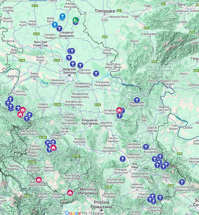 Mapa manastira i crkava u Srbiji